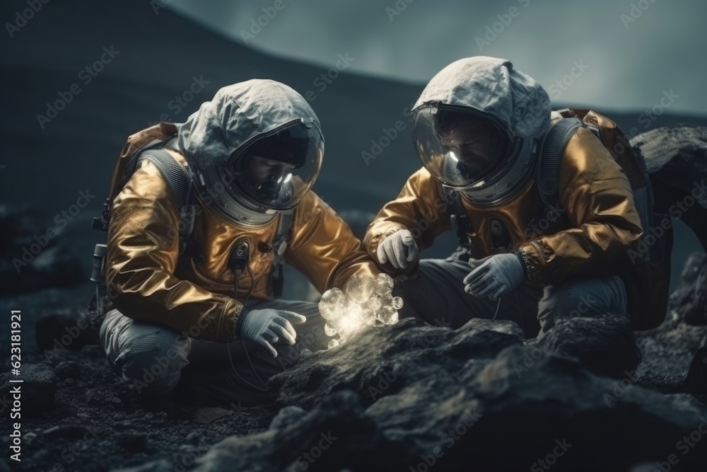 Astronauts Collecting Samples on Alien Planet generative AI Astronauts Collecting Samples on Alien Planet generative AI