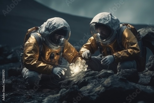 Astronauts Collecting Samples on Alien Planet generative AI © Ecleposs