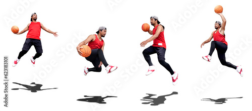 Basketball fun concept. We love basketball. Asian basketball player jumping
