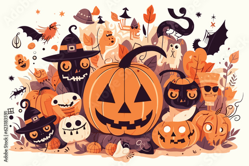 Happy Halloween banner template with halloween pumpkin.