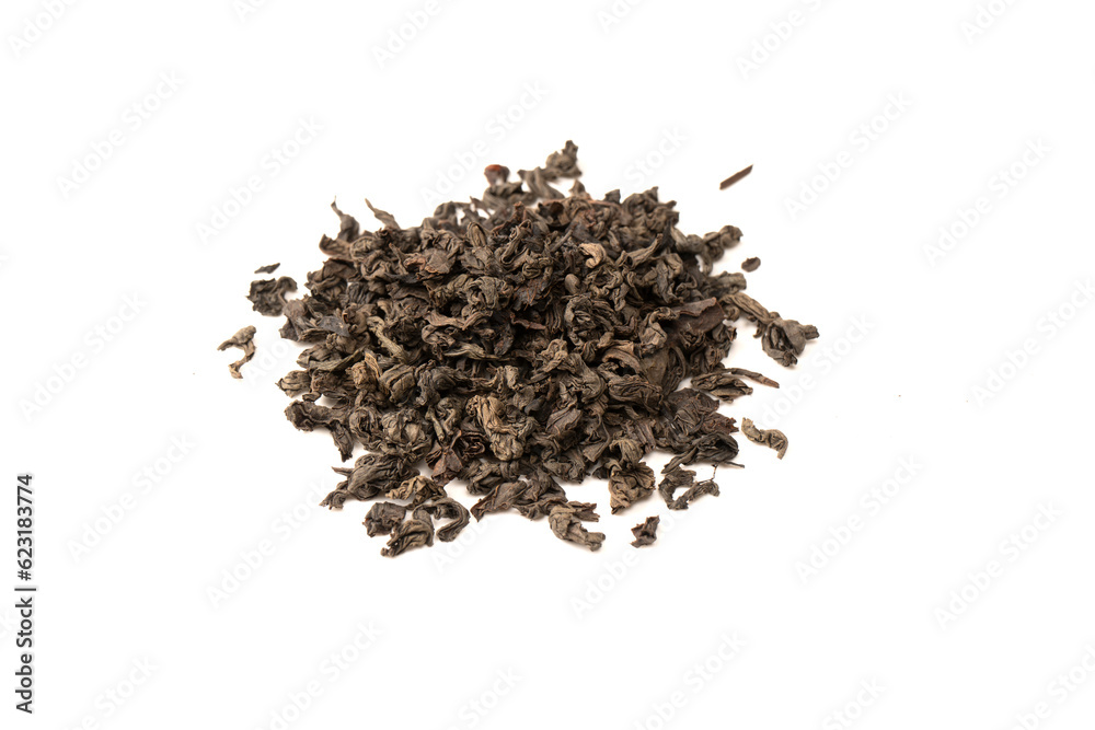 Dried tea leaves isolated on a white background. Dried tea leaves isolated on a white background.