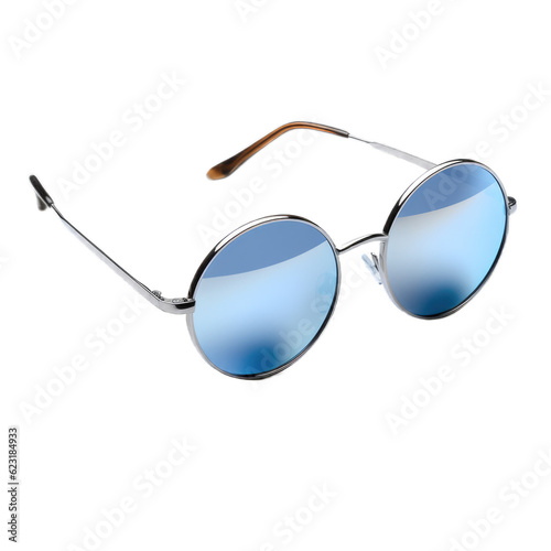 Round mirrored sunglasses isolated on transparent background. Generative AI