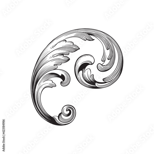 Border and Frame with baroque style. Ornament elements for your design. Black and white color. Floral engraving decoration for postcards or invitations for social media.