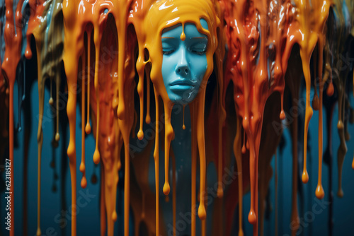 Generative AIillustration of a face dripping and engulfed with plastics.