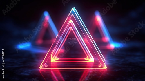 Glowing neon triangle tunnel colorful