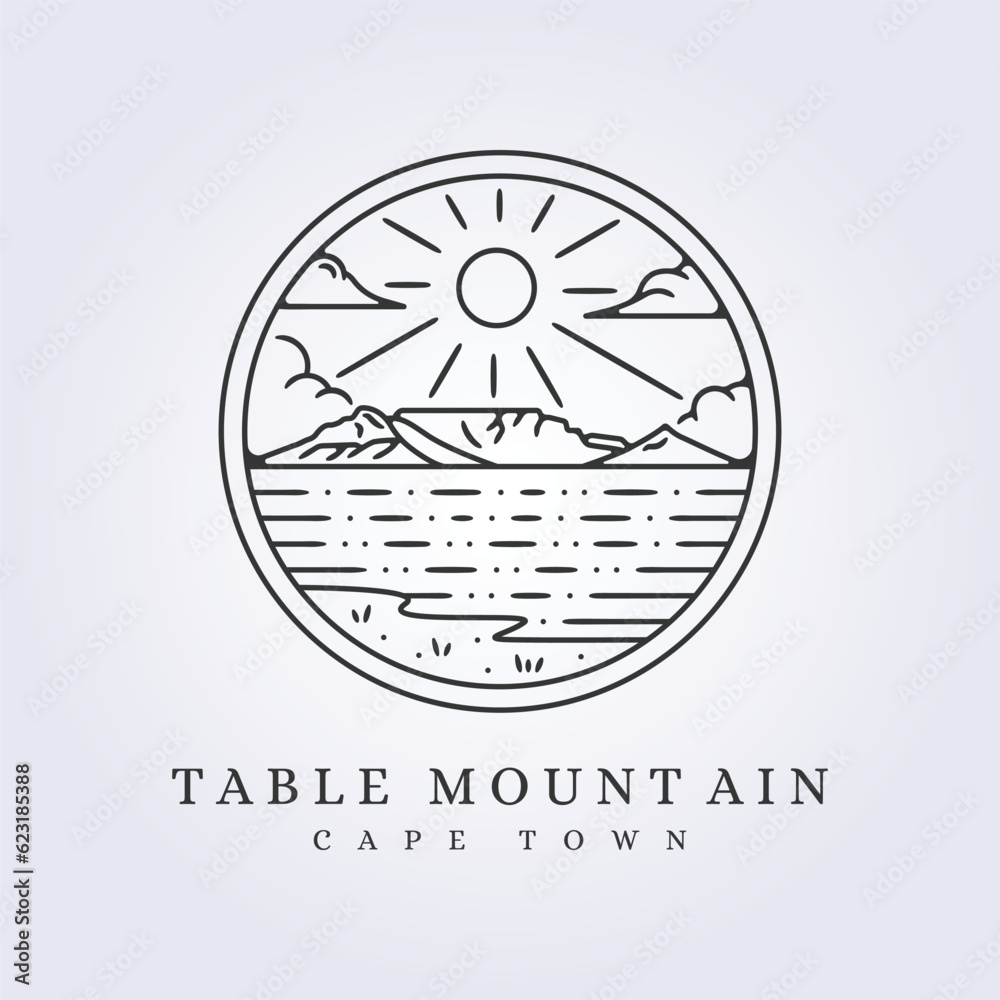 Fototapeta premium table mountain cape town logo vector illustration design simple line art emblem badge template background