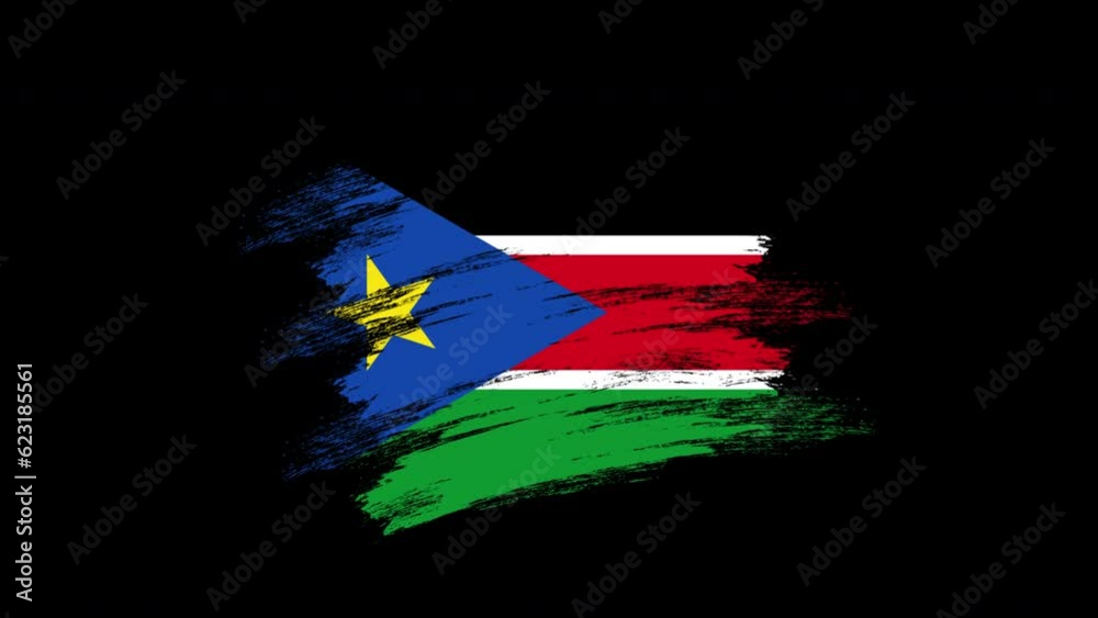 4K Paint Brush South Sudan Flag with Alpha Channel. Waving Brushed South Sudanese Banner. Transparent Background Texture Fabric Pattern High Detail.
