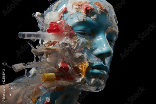 A person feeling the impact of plastic pollution Generative AI illustration.