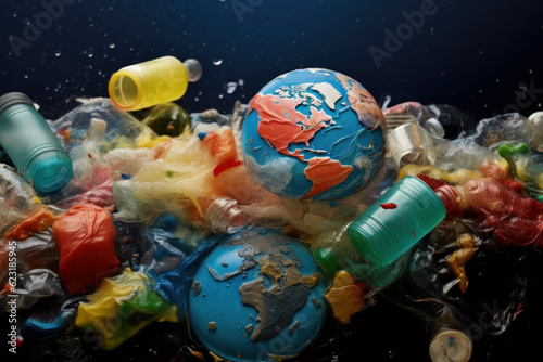The planet suffers from contamination caused by plastics. generative AI illustration.