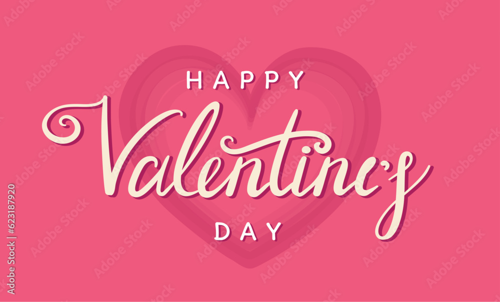 Happy Valentine's Day card with lettering design and heart on the pink background. Vector illustration with love concept