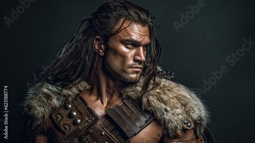 A gorgeous barbarian man in the woods