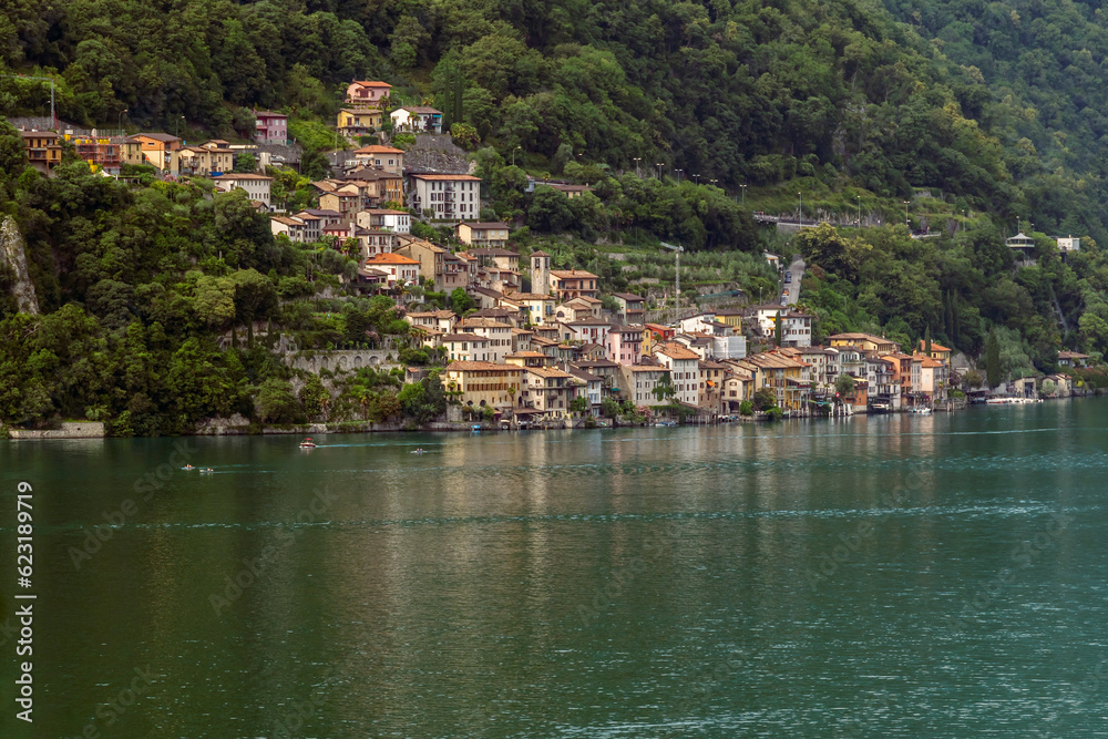 View of Gandria, Switzerland, a village overlooking Lake Lugano