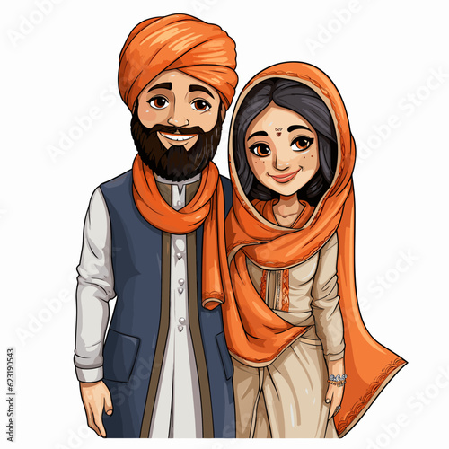 Indian couple hand-drawn comic illustration. Indian couple. Vector doodle style cartoon illustration