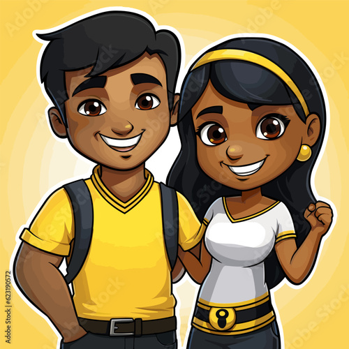 Indian couple hand-drawn comic illustration. Indian couple. Vector doodle style cartoon illustration