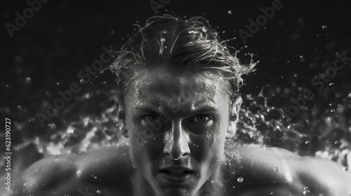Athletic Swimmer, close up shot. Ai generative