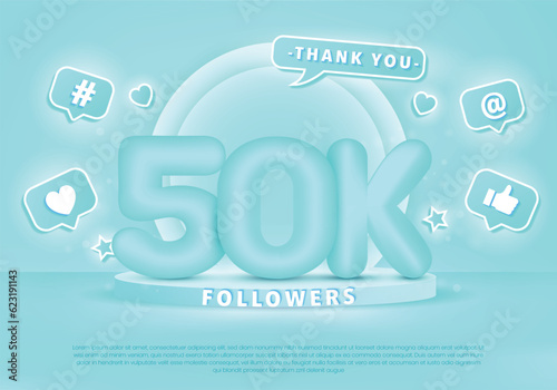 Thank you 50k followers, social media followers celebration vector template