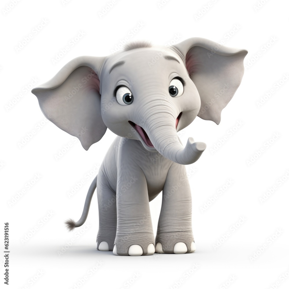 3D Cartoon Elephant in Isolation, Full Depth of Field, and Focus Stacking Generative AI
