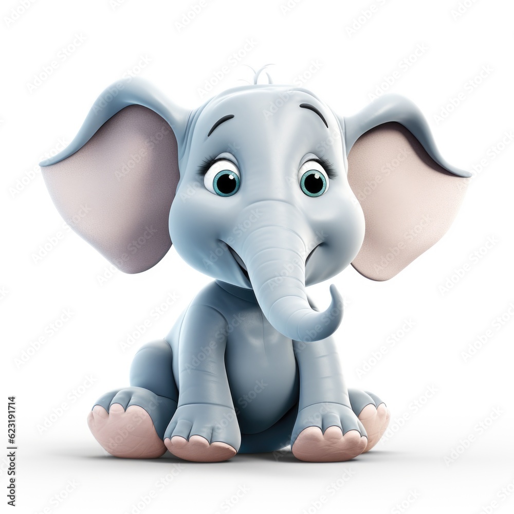 3D Cartoon Elephant in Isolation, Full Depth of Field, and Focus Stacking Generative AI