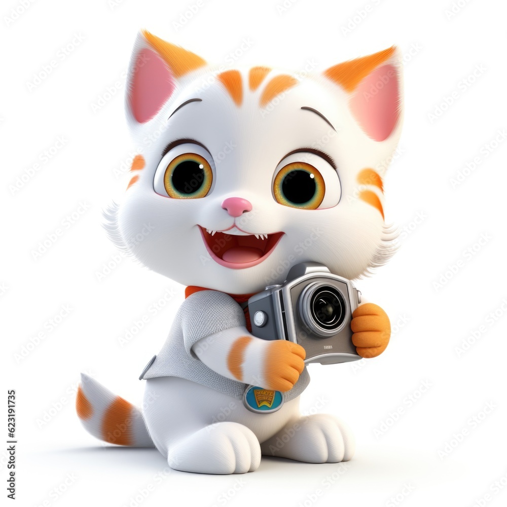 3D Cartoon Cat Isolated on White Background with Clipping Path, Full Depth of Field, and Focus Stacking Generative AI