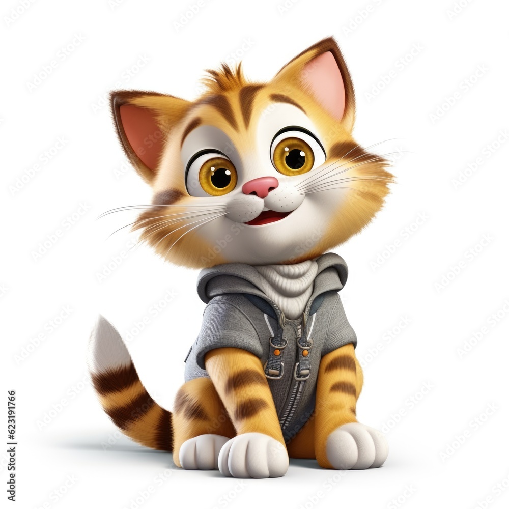  3D Cartoon Cat Isolated on White Background with Clipping Path, Full Depth of Field, and Focus Stacking Generative AI