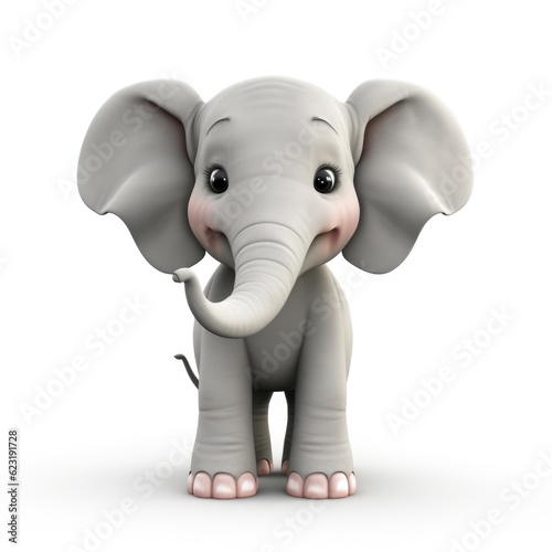 3D Cartoon Elephant in Isolation, Full Depth of Field, and Focus Stacking Generative AI