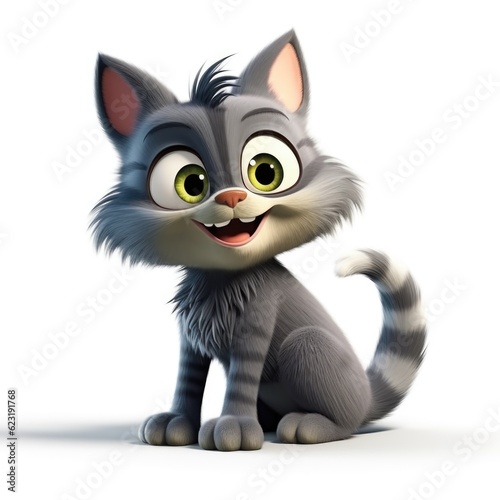  3D Cartoon Cat Isolated on White Background with Clipping Path, Full Depth of Field, and Focus Stacking Generative AI © Ecleposs