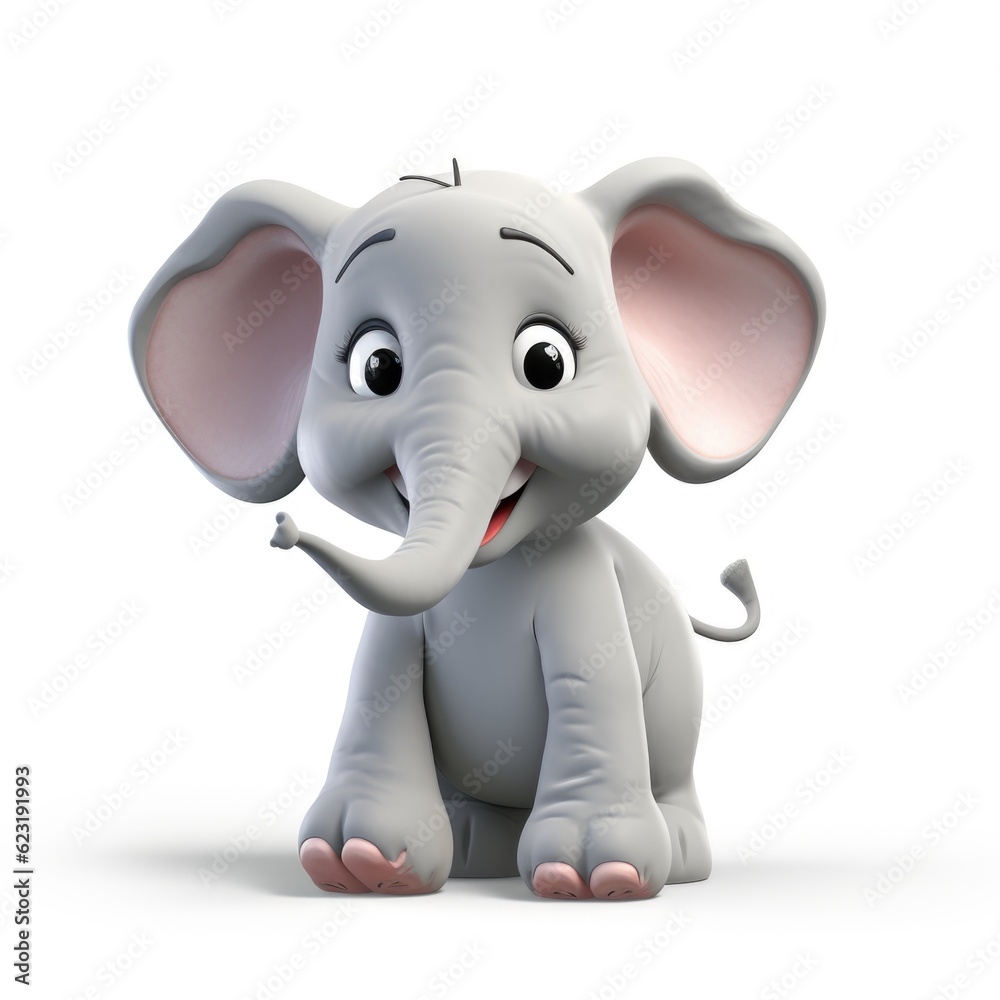 3D Cartoon Elephant in Isolation, Full Depth of Field, and Focus Stacking Generative AI