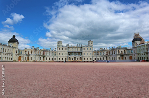 Royal palace in Gatchina in Leningrad region near St. Petersburg. Beautiful and majestic residence of the Russian Emperor Paul 1 and his family.