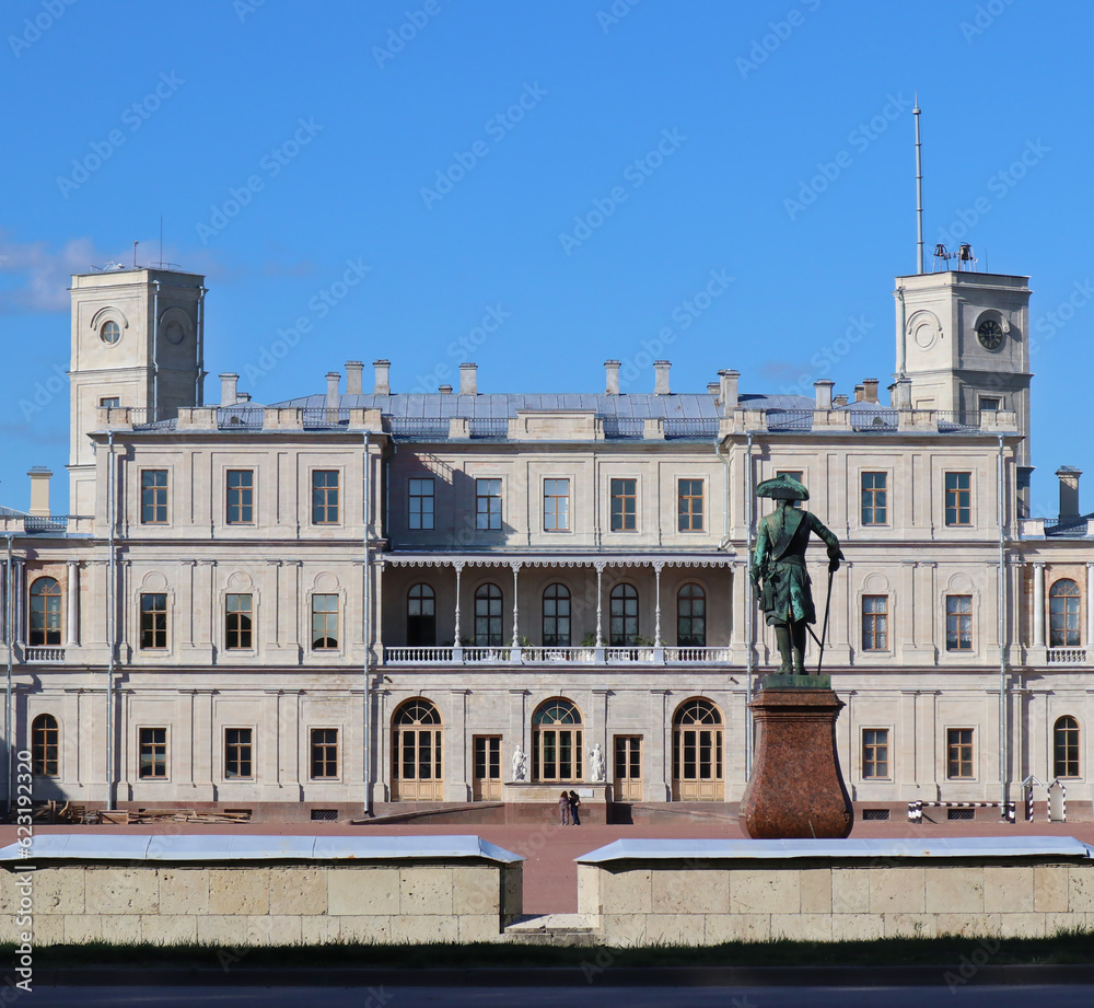 Royal palace in Gatchina in Leningrad region near St. Petersburg. Beautiful and majestic residence of the Russian Emperor Paul 1 and his family.