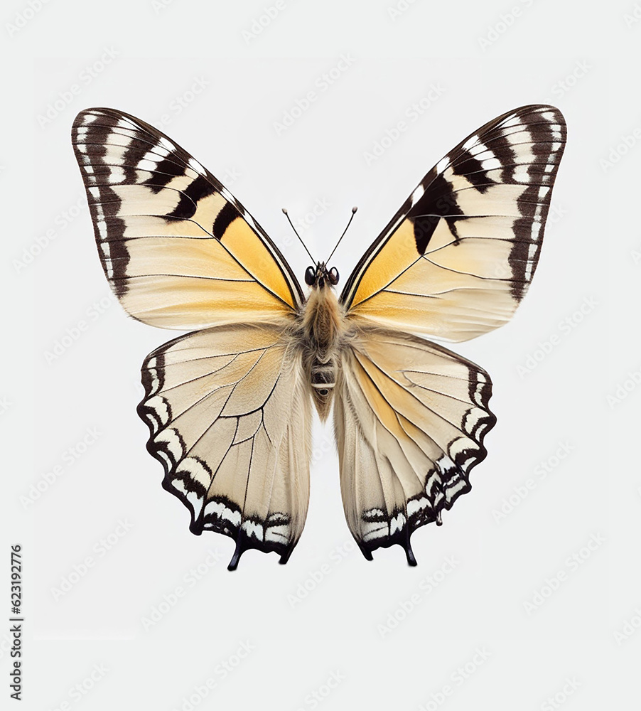 Fototapeta premium Top view of orange black butterfly, isolated on white background cutout, generative ai