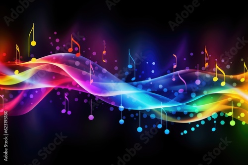 Melodic Waves: Rainbow-Colored Wavy Background with Musical Vibes Generative AI