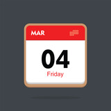 friday 04 march icon with black background, calender icon