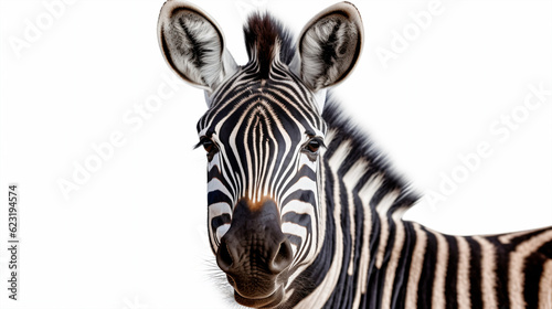 Zebra head isolated on a white background with clipping path included.