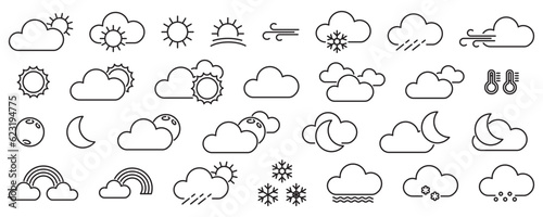 Weather forecast, outline web icon set, vector line icons collection. Expanded stroke.