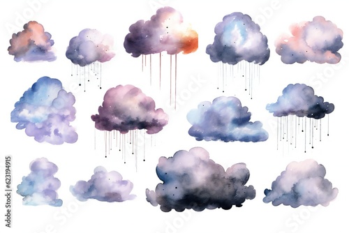 Wallpaper Mural Watercolor storm clouds clip art on white background Generative AI Torontodigital.ca