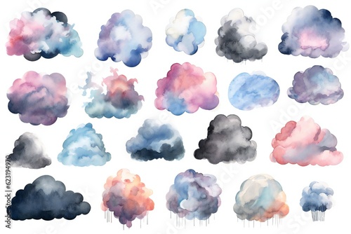 Wallpaper Mural Watercolor storm clouds clip art on white background Generative AI Torontodigital.ca