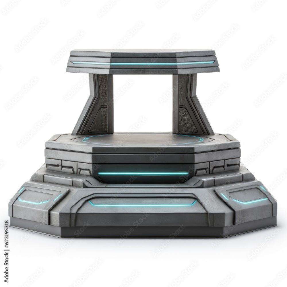 Modern Sci-Fi Empty Podium Isolated on White Background with Clipping Path, Full Depth of Field, and Focus Stacking Generative AI Modern Sci-Fi Empty Podium Isolated on White Background with Clipping Path, Full Depth of Field, and Focus Stacking Generative AI
