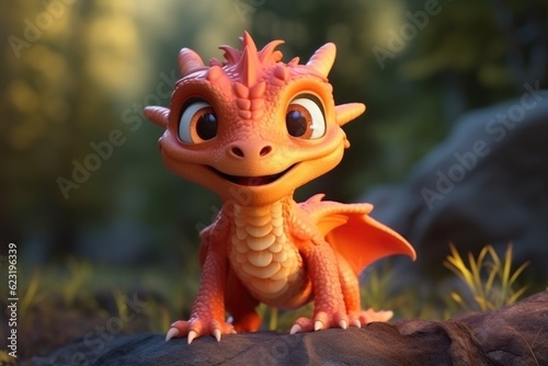 Cute Adorable Cartoon Dragon Generative AI © Ecleposs