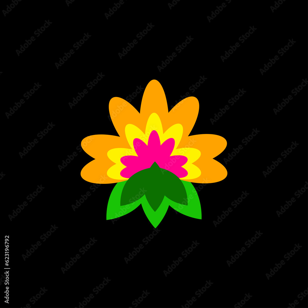 Mexican embroidery multi-colored bright flower on a black background