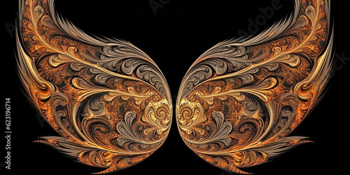 The symbolic image of the wings of a butterfly in a mechanical or steampunk style. Generative AI