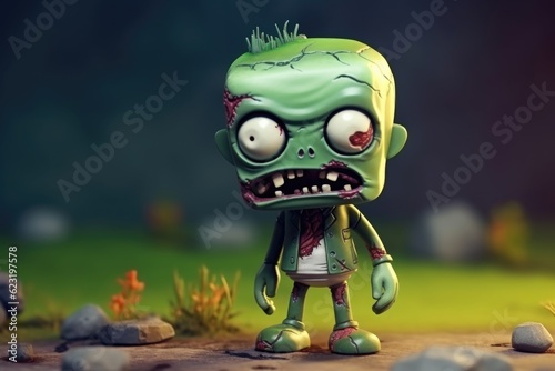 3D Cute Adorable Cartoon Zombie in Cinematic Shot Generative AI