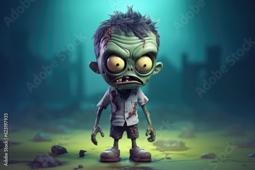 Unlikely Charm: Cute Adorable Cartoon Zombie in Cinematic Shot Generative AI © Ecleposs