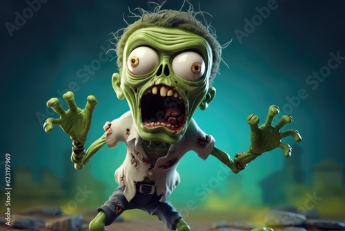 Unlikely Charm: Cute Adorable Cartoon Zombie in Cinematic Shot Generative AI © Ecleposs