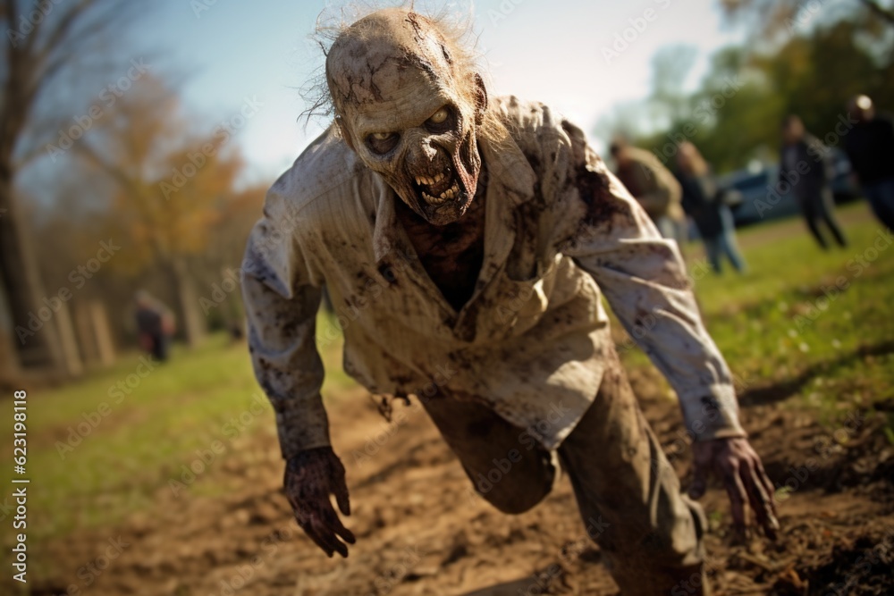 Obraz premium Zombie Charging Towards the Camera Generative AI