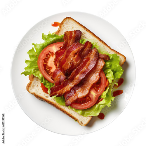 Blt Bacon, Lettuce, And Tomato Sandwich On White Plate, On Isolated Transparent Background, Png. Generative AI