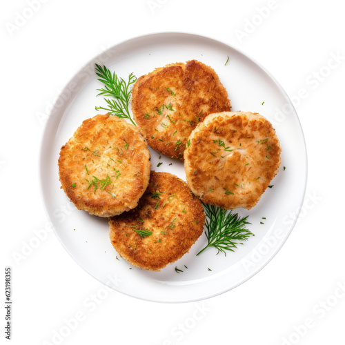 Cutlets On White Plate, On Isolated Transparent Background, Png. Generative AI