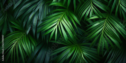 Tropische Blätter Hintergrund. Grüne Palmenblätter, Natur Hintergrund mit KI erstellt	 photo