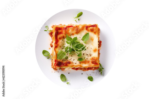 Stampa su tela Lasagna On White Plate, On Isolated Transparent Background, Png