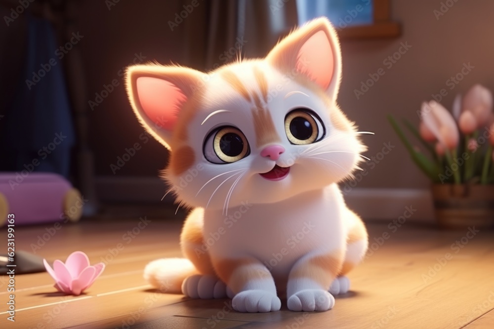 Adorable 3D Cartoon Cat in Cinematic Lighting and Centered Position Generative AI Adorable 3D Cartoon Cat in Cinematic Lighting and Centered Position Generative AI