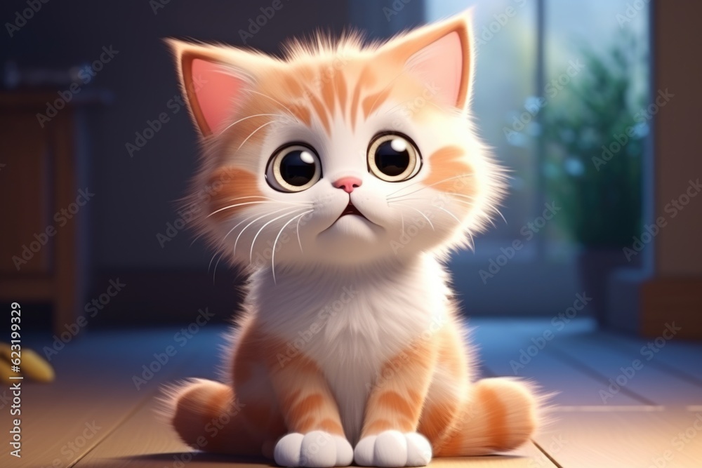 Adorable 3D Cartoon Cat in Cinematic Lighting and Centered Position Generative AI Adorable 3D Cartoon Cat in Cinematic Lighting and Centered Position Generative AI
